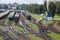 BELARUS, VITEBSK - JUNE 18, 2019: Rail tracks with trains