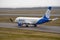 Belarusian airlines Belavia airplane Embraer on runway in Vilnius international airport. Aviation, charter flights