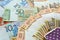Belarusian money banknotes and purse background