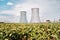 Belarusian nuclear power plant in Ostrovets district.Field around the nuclear power plant. Belarus