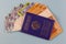 Belarusian passport and new banknotes in the Republic of Belarus with a face value of one hundred fifty five rubles. Separate on a