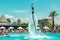 Belek, Turkey - September 12, 2018. Exciting fly board watershow at the pool party. Summer vacation fun sport concept