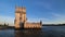 Belem Tower on the bank of the Tagus River on sunset. Lisbon, Portugal