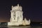 Belem Tower at night. Lisbon. Portugal