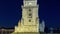 Belem Tower on Tagus River night timelapse hyperlapse. Lisbon, Portugal.