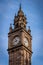 BELFAST, NORTHERN IRELAND, DECEMBER 19, 2018: Close up of Albert Memorial Clock Tower situated at Queen`s Square in Belfast. It