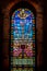 BELFAST, NORTHERN IRELAND, DECEMBER 19, 2018: Detail of stained glass window from inside of Belfast City Hall, showing a beautiful