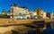 BELFORT, FRANCE - AUGUST 3, 2022: Summer landscape with a view of the streets and canals of the city