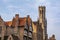 Belfry of Bruges against blue sky