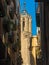 The belfry of the cathedral from the Gothic Quarter in Barcelona