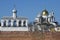 Belfry and dome of the Hagia Sophia close-up. Veliky Novgorod, Russia