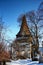 Belfry of Gothic Protestant Church in winter Miskolc Hungary