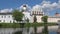 Belfry of the Tikhvin Assumption monastery on the July day. Tikhvin, Russia