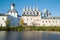 Belfry of the Tikhvin Assumption Monastery on a quiet October evening. Tikhvin, Russia