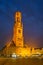 Belfry tower and Grote markt square in Bruges, Belgium on dusk in twilight