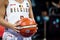Belgian basketball player holds the FIBA official game ball