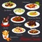 Belgian cuisine meat and dessert vector dishes