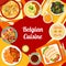 Belgian cuisine menu cover, restaurant food meals