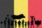 Belgian supporter silhouette in front of brick wall with Belgium
