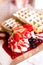 Belgian waffle with strawberry ice cream