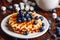 Belgian Waffles with Blueberry and Syrup.
