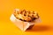 Belgian Waffles tasty fast food street food for take away on yellow background
