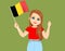 Belgian Woman Waving Belgium Flag