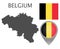 Belgium blank map, map pointer and flag