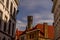 Belgium, Bruges, a large bellfry tower towering over a city