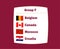 Belgium Canada Croatia And Morocco Flag Ribbon Countries Group F