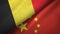 Belgium and China two flags textile cloth, fabric texture