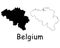 Belgium Country Map. Black silhouette and outline isolated on white background. EPS Vector