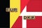 Belgium and Denmark currencies codes on national flags background