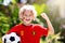 Belgium football fan. Belgian kids play soccer