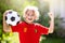 Belgium football fan. Belgian kids play soccer