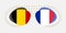 Belgium and France flags. French and Belgian national symbols with abstract background and geometric shapes.