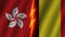 Belgium and Hong Kong Flags Together, Fabric Texture, Thunder Icon, 3D Illustration