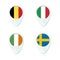 Belgium, Italy, Ireland, Sweden flag. Map pointer icon