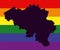 Belgium LGBT map with rainbow color flag