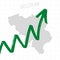 Belgium map with rising arrow showing economic growth.