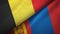 Belgium and Mongolia two flags textile cloth, fabric texture