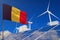 Belgium renewable energy, wind and solar energy concept with windmills and solar panels - renewable energy - industrial