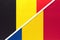Belgium and Romania, symbol of two national flags from textile. Championship between two European countries