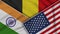 Belgium United States of America India Flags Together Fabric Texture Illustration