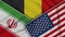 Belgium United States of America Iran Flags Together Fabric Texture Illustration