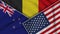 Belgium United States of America New Zealand Flags Together Fabric Texture Illustration
