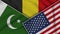 Belgium United States of America Pakistan Flags Together Fabric Texture Illustration