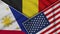 Belgium United States of America Philippines Flags Together Fabric Texture Illustration