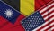 Belgium United States of America Taiwan Flags Together Fabric Texture Illustration