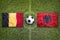 Belgium vs. Albania flags on soccer field